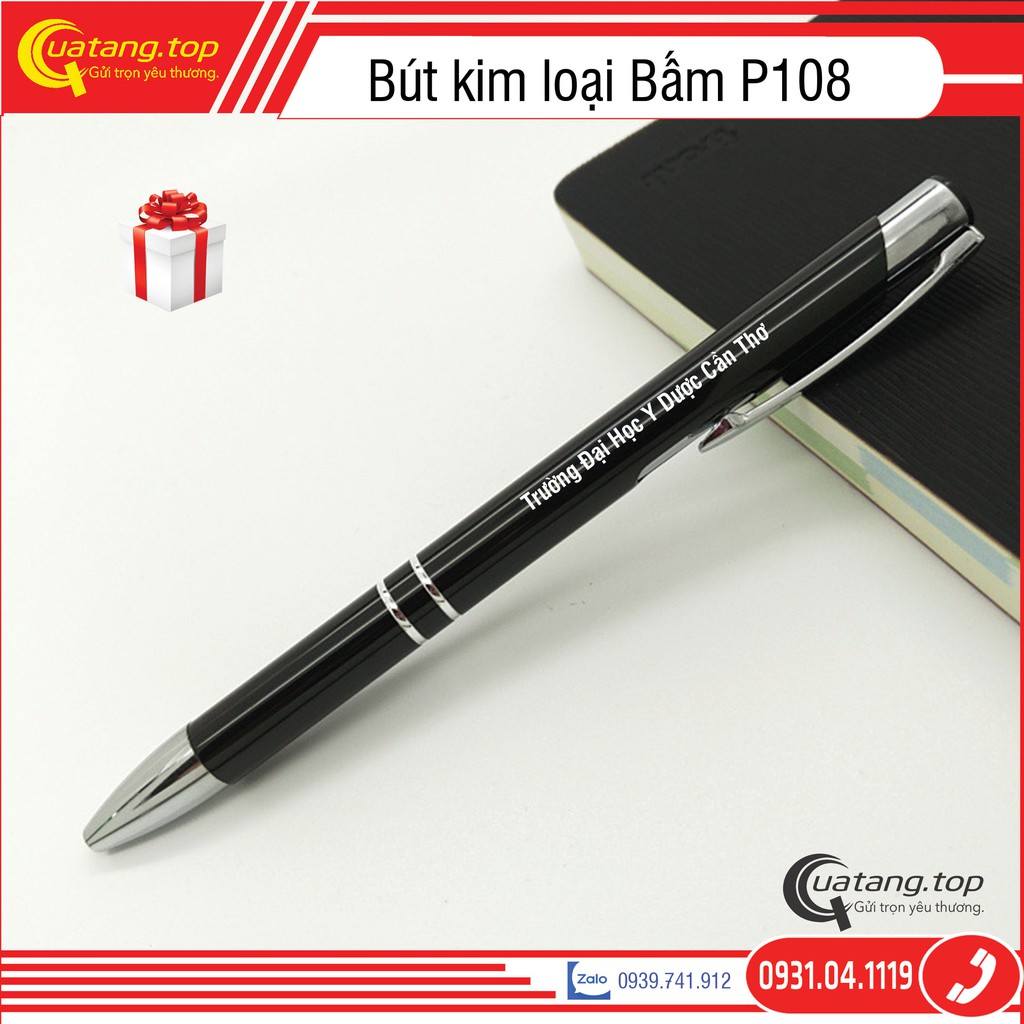 [Quà tặng doanh nghiệp] Bút bi bấm kim loại P108 ngòi 0.7mm mực bi màu xanh nhiều màu làm quà tặng quảng cáo