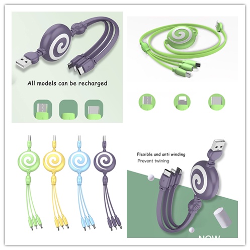 Dây Cáp Sạc/Truyền Dữ Liệu USB Nhiều Màu 3 Trong 1 Có Thể Thu Gọn Cho IOS Type-c Android Tablet 1M