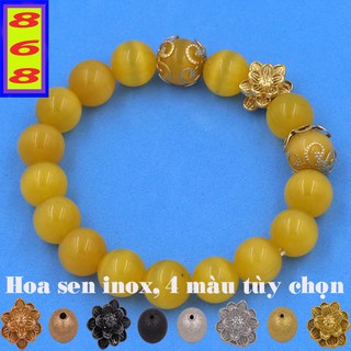 [Mệnh Kim, Thổ] Vòng Tay Phong Thủy Màu Vàng 8 ly, 10 ly, 12 ly Charm Hoa Sen Inox - Phong thủy 868