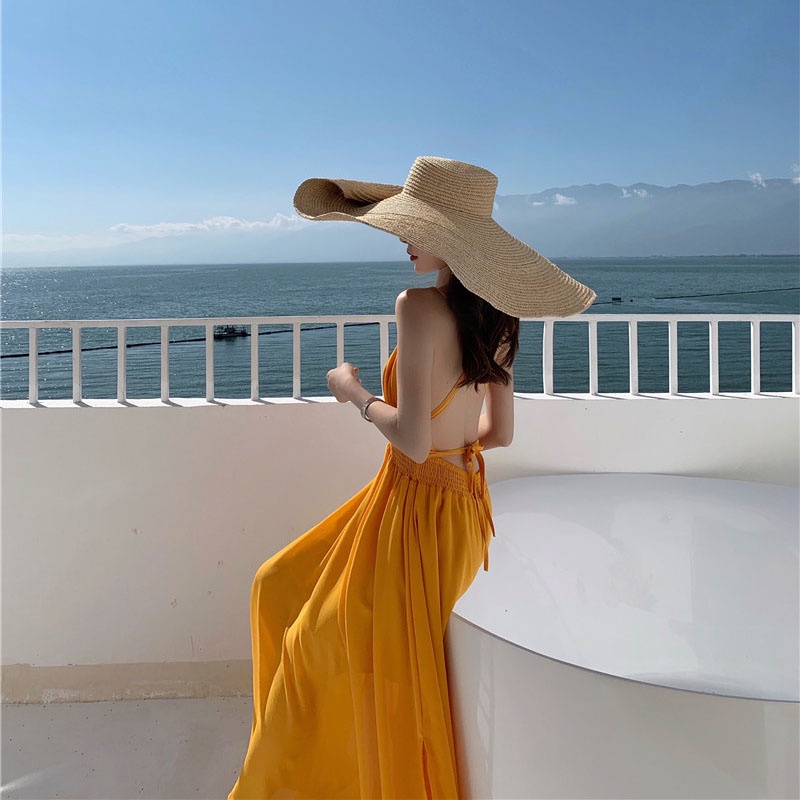 IELGYĐầm Voan Hai Dây Dài Màu Trơn Thời Trang Dành Cho Nữ