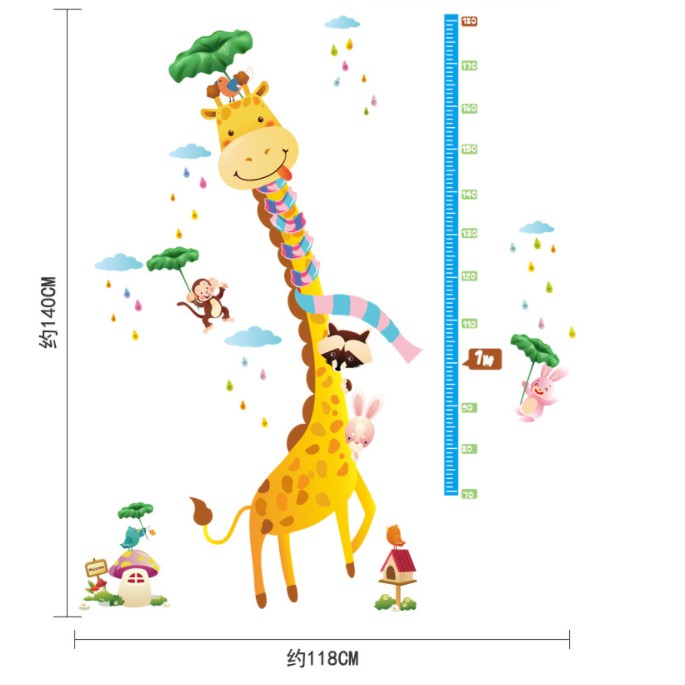 Decal trang trí tường - Thước đo hươu Khăn quàng cổ đáng yêu