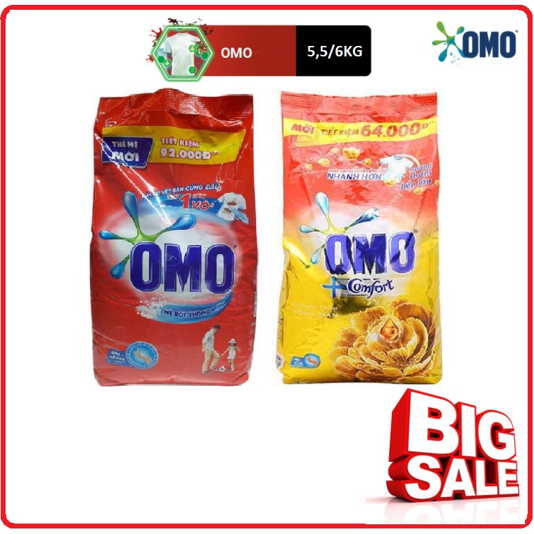 Bột Giặt OMO Công Nghệ Giặt Xanh Gói 5,5Kg/6Kg