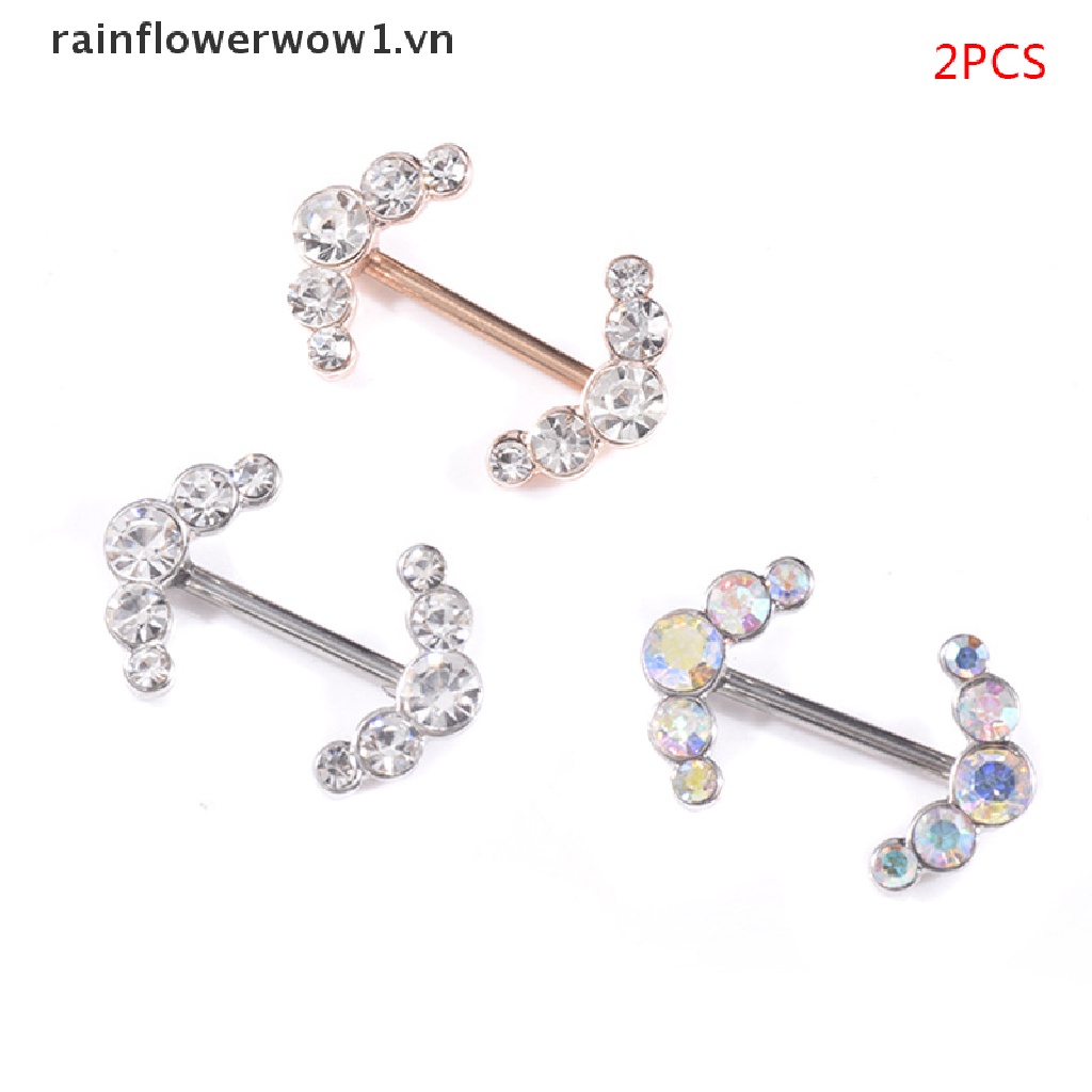 Bộ 2 Khuyên Xỏ Ngực Bằng Thép Không Gỉ Đính Pha Lê Thời Trang