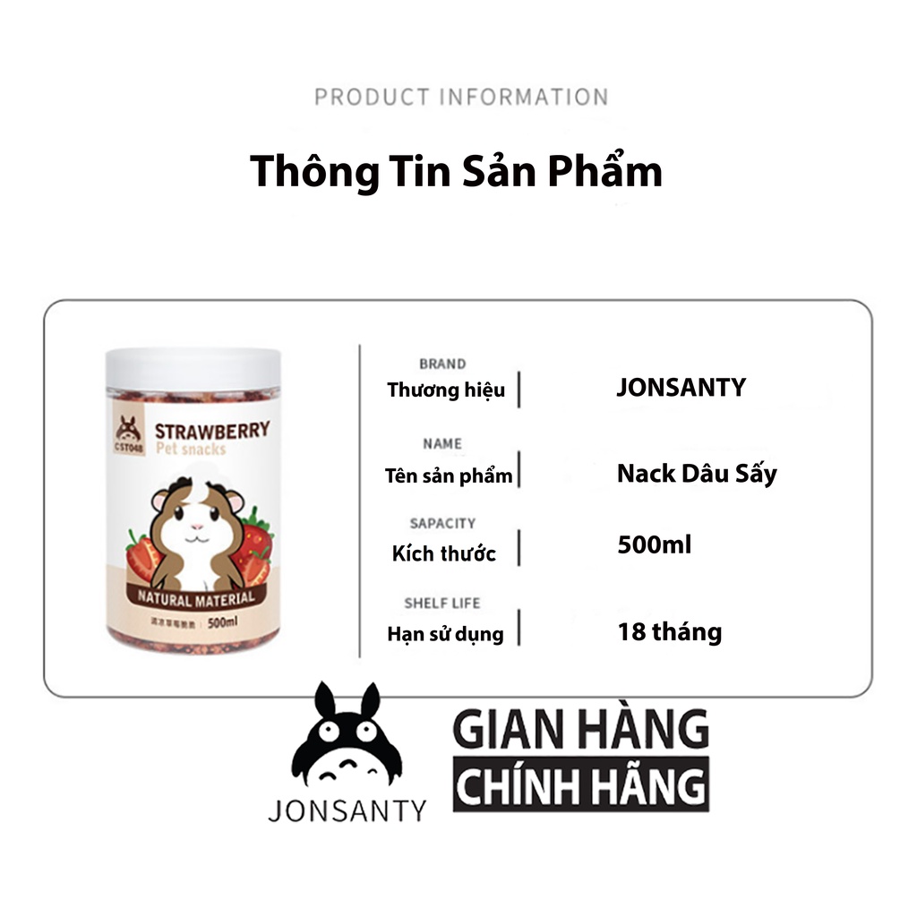 Dâu sấy lạnh cho sóc bay úc, chuột hamster, nhím, bọ ú, thỏ chính hãng JONSANTY hộp 500ML CST048