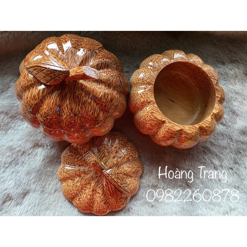 Hộp đựng mứt ,hộp trang sức , trang trí hình trái bí gỗ dừa