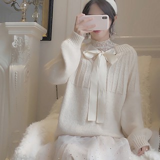 Áo Sweater Tay Phồng Thắt Nơ Đáng Yêu Thời Trang Hàn Quốc Cho Nữ