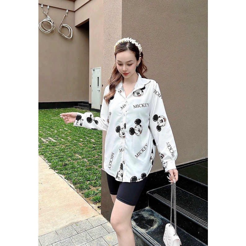 sét bộ ngố sơ mi tay dài in hình hott