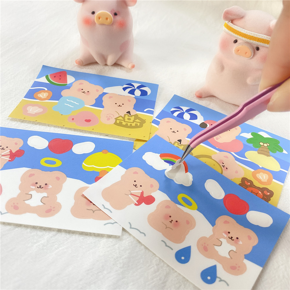 IG Cute Mini Bear Sticker Rainbow Shell Sticker DIY Decor Scrapbook Journal Photo Laptop Bottle Box Phonecase Diary Gift