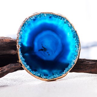 2Pcs Agate Slice Blue Coaster Tray Decorative Design Gold Edges