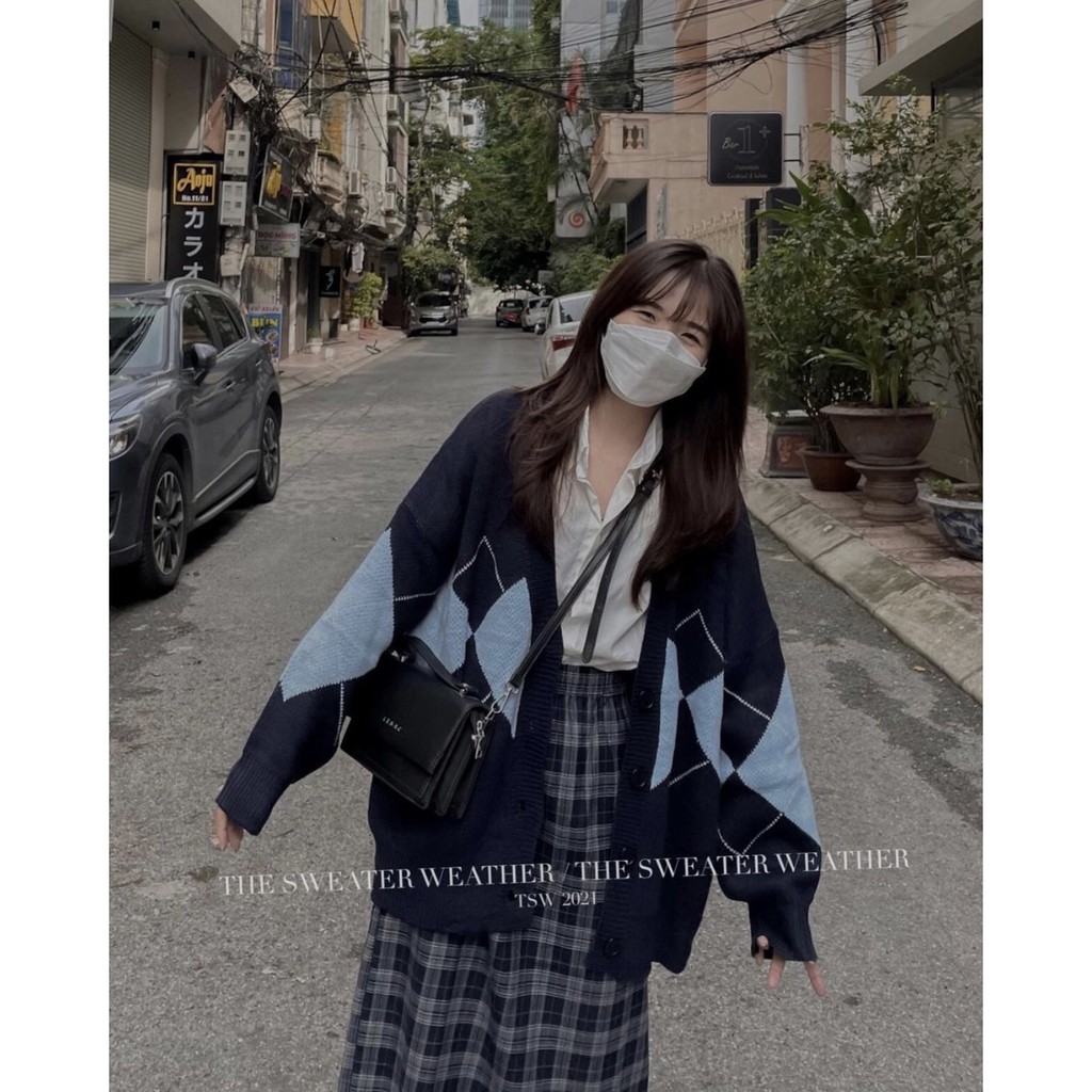 [Ảnh thật] Áo cadigan len mịn họa tiết quả trám ulzzang
