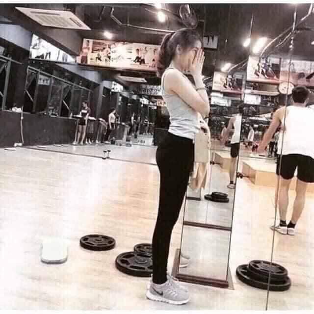 Quần legging dài cạp cao trên rốn chất thun, quần tập quần thể thao màu đen siêu co giãn