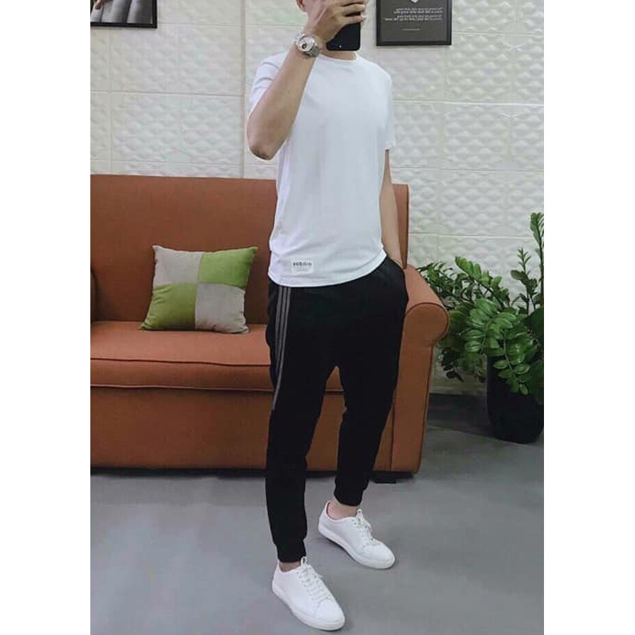 Quần Thể Thao Nam Đen Sọc Lửng Dáng Vừa Phong Cách Thời Trang Năng Động