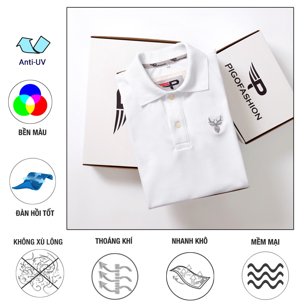 Áo thun nam cổ bẻ logo thêu cao cấp Pigofashion Zab20