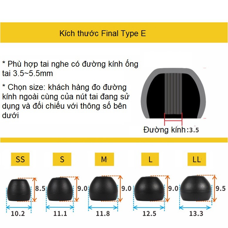 [Mã ELFLASH5 giảm 20K đơn 50K] Nút tai nghe cao cấp Final Audio Type E cho tai nghe nhét tai inear