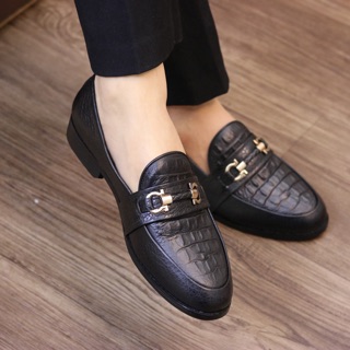 Giày lười da bò nguyên tấm dập vân cá sấu H010 3 mẫu chuông, trơn, đai