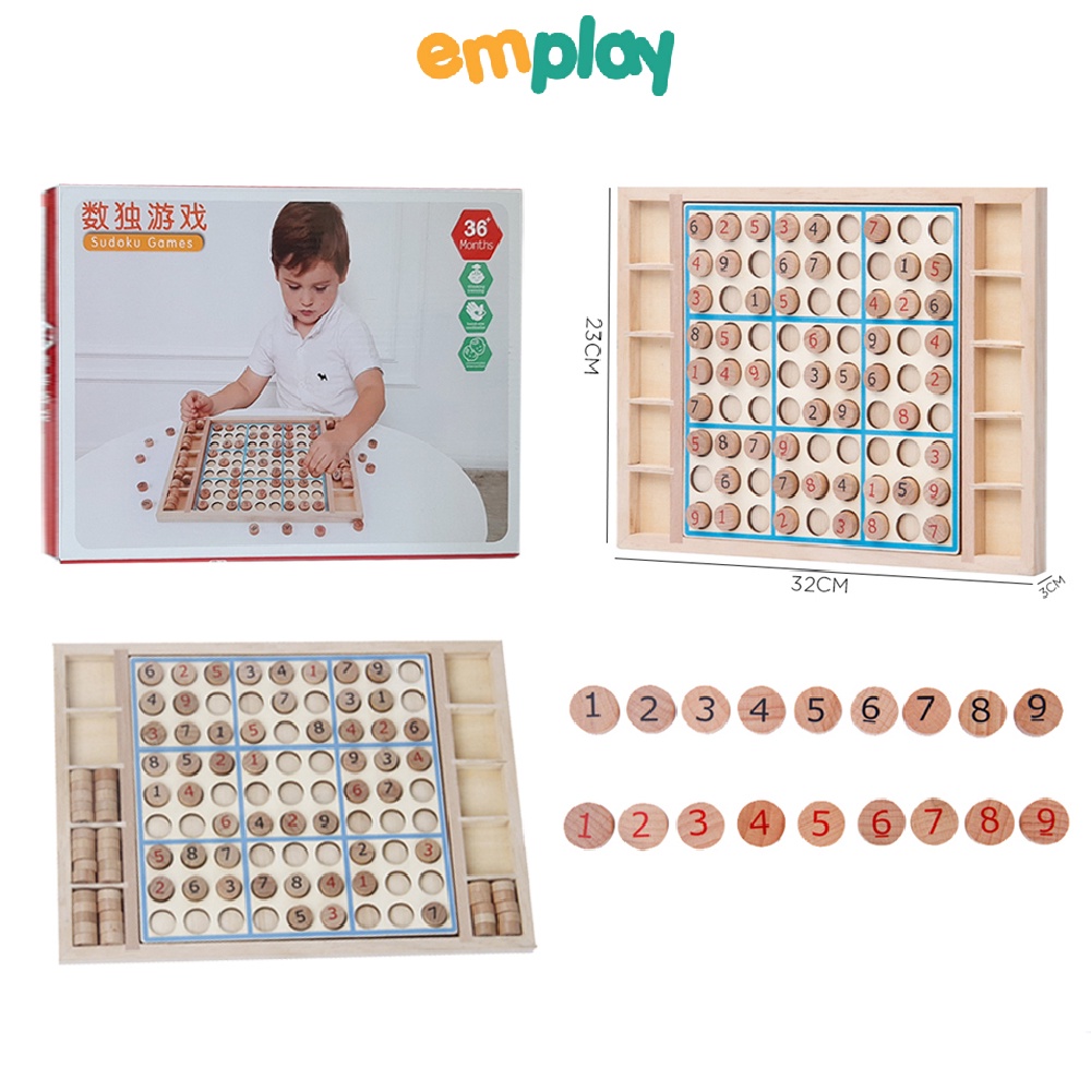 Đồ chơi trí tuệ Sudoku Emplay bằng gỗ bền đẹp an toàn câu đố sắp xếp số dựa trên logic theo tổ hợp cho trẻ từ 3 tuổi