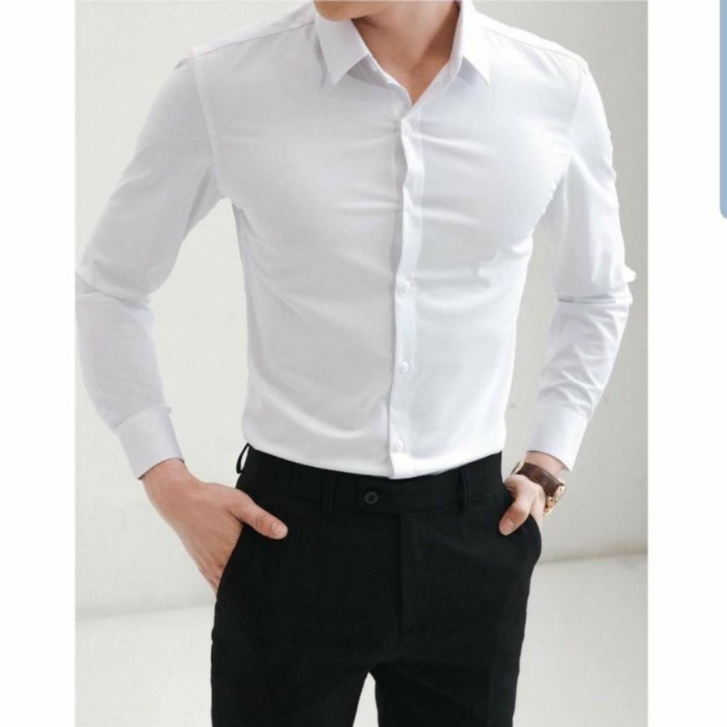 Áo sơ mi nam dài tay chất lụa cao cấp trắng trơn dòng sơ mi công sở cho nam được ưa chuộng SM15TG 6(44 - 73kg)