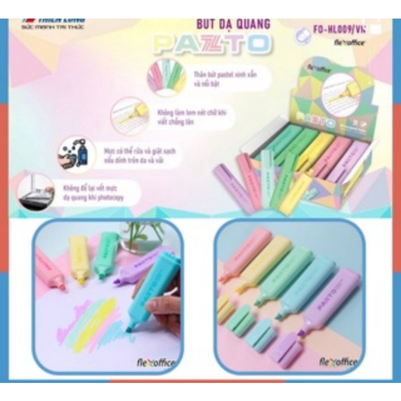 BÚT DẠ QUANG PAZTO FO HL009/VN - BÚT HIGHLIGHT PASTEL THIÊN LONG - HIGHLIGHTER PEN PASTEL INK