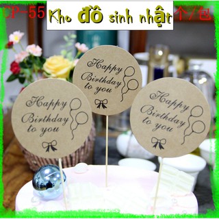 Set 3 thẻ cắm giấy hình Tròn Happy Birthday - Trang trí bánh kem, sinh nhật