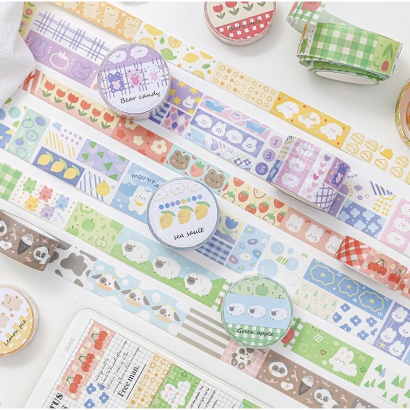 Washi tape/Cuộn băng dính washi tape dài 5 mét chủ đề thú cưng hoạt hình trang trí sổ planner bullet journal Tẻn Tẻn