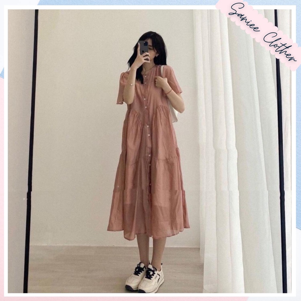 Set Váy Đầm Suông Babydoll Voan Tơ Dáng Dài Kèm Váy 2 Dây Bên Trong, Váy Sơ Mi Dáng Dài Đẹp Saniee Clother