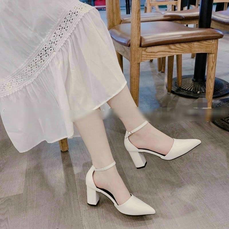 Giày Sandal cao gót nữ 7p BÍT MŨI BÍT GÓT DA LỲ mẫu mới