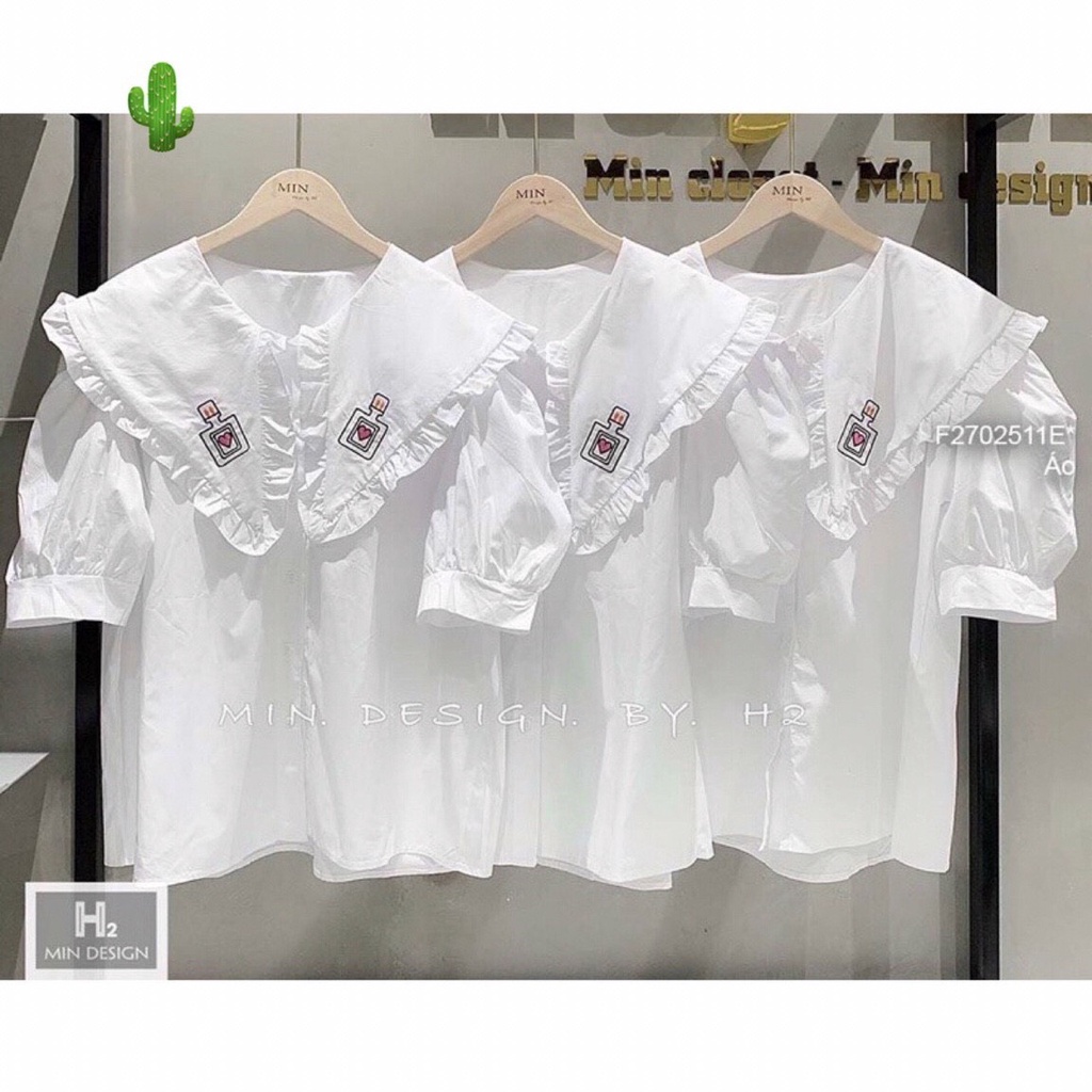 áo sơ mi tay ngắn thêu chai nước tim cute chất kate mềm p