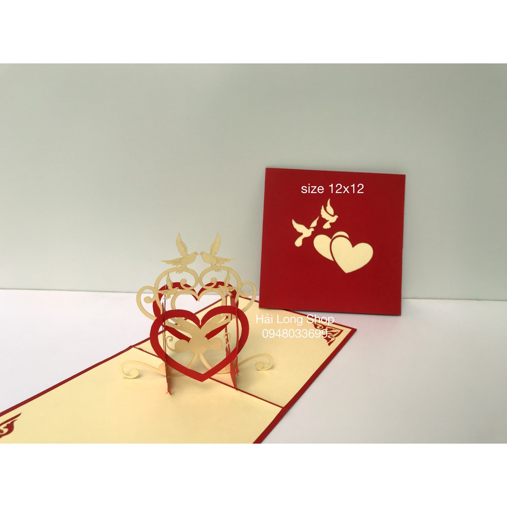 Đám Cưới 11 - Chữ Hỷ chim bồ câu  - Wedding - Thiệp 3D