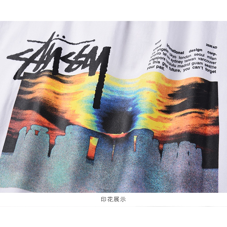 Áo thun tay ngắn cổ tròn dáng rộng in chữ stussy phong cách âu mỹ thời trang cho nam