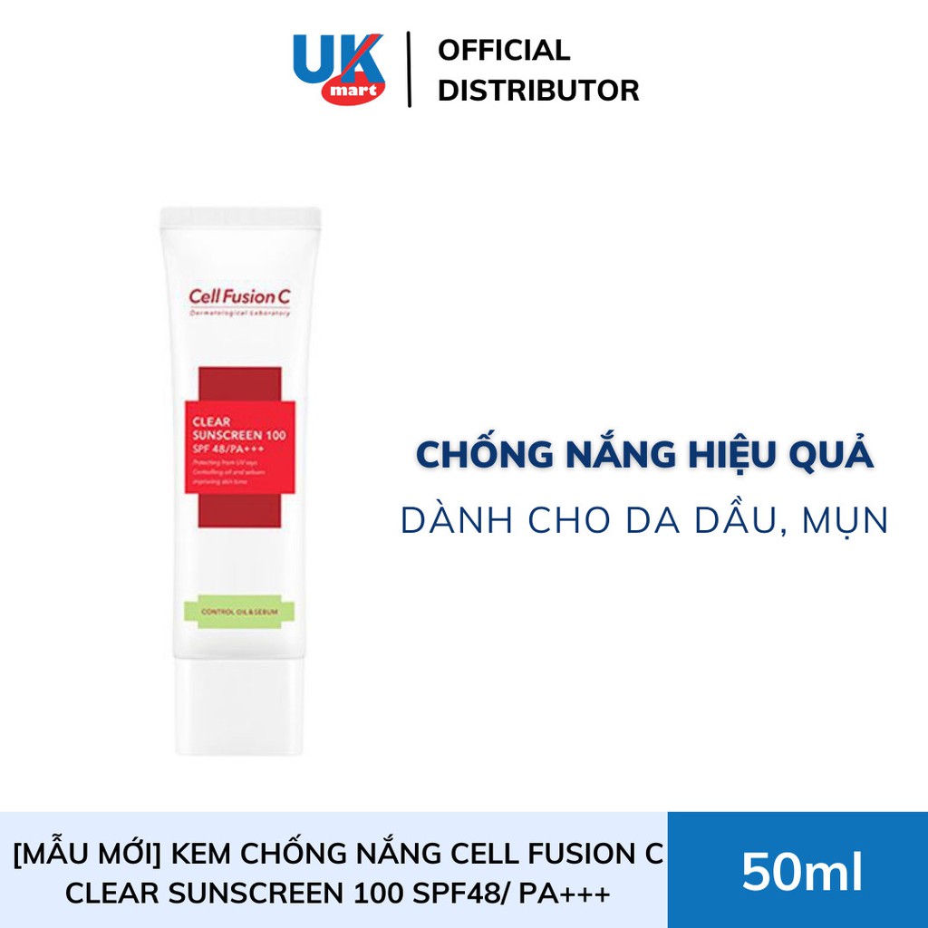 Kem Chống Nắng Kiểm Soát Dầu &amp; Nhờn Mụn Cell Fusion C Clear Sunscreen 100 SPF48/ PA+++ 50ml