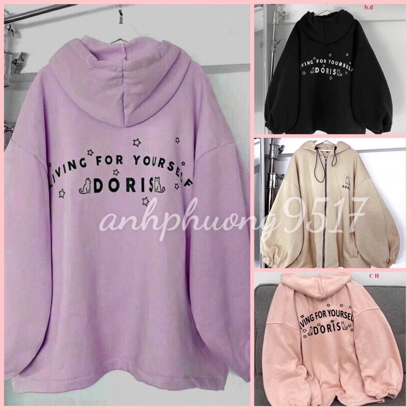 Áo khoác hoodie dây kéo chun tay form rộng Dorri Cotton UlzzangHodie nữ form rộng dài vải nỉ chất đẹp giá rẻ