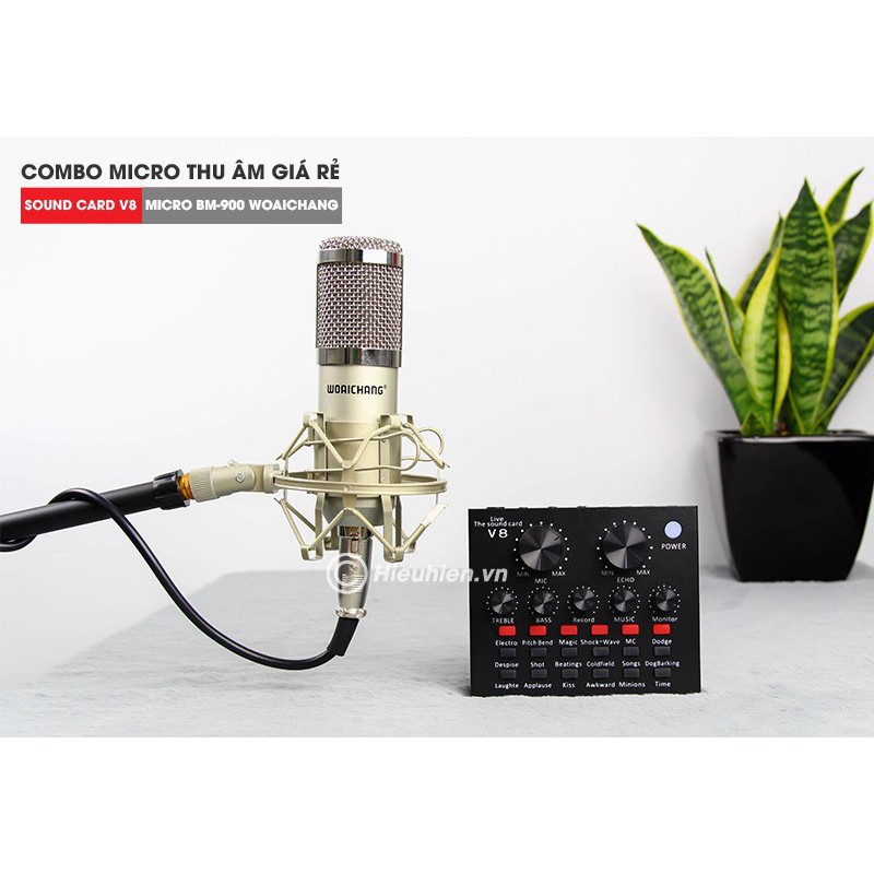 COMBO MICRO BM900 và SOUND CARD V8 - THU ÂM HÁT LIVE STREAM, KARAOKE