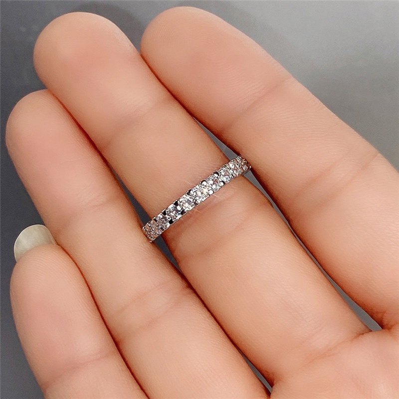 Nhẫn Bạc Mỏng Đính Đá Sáng Lấp Lánh Phong Cách Mới