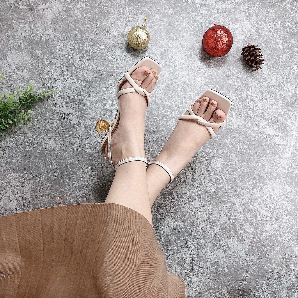 Giày Sandal Nữ - Giày Sandal Dây CHAANKAN Gót Hồ Lô Dây Chéo 8p VNXK