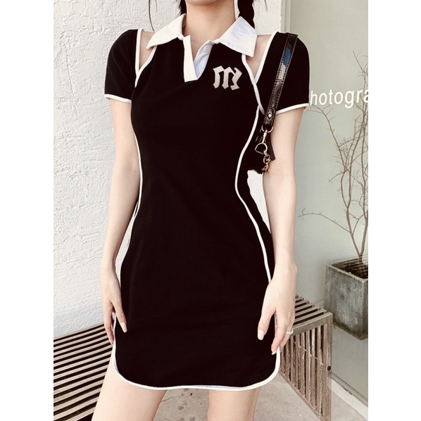 Váy Đầm Đen Cổ Polo Chữ m Nary Closet 2022