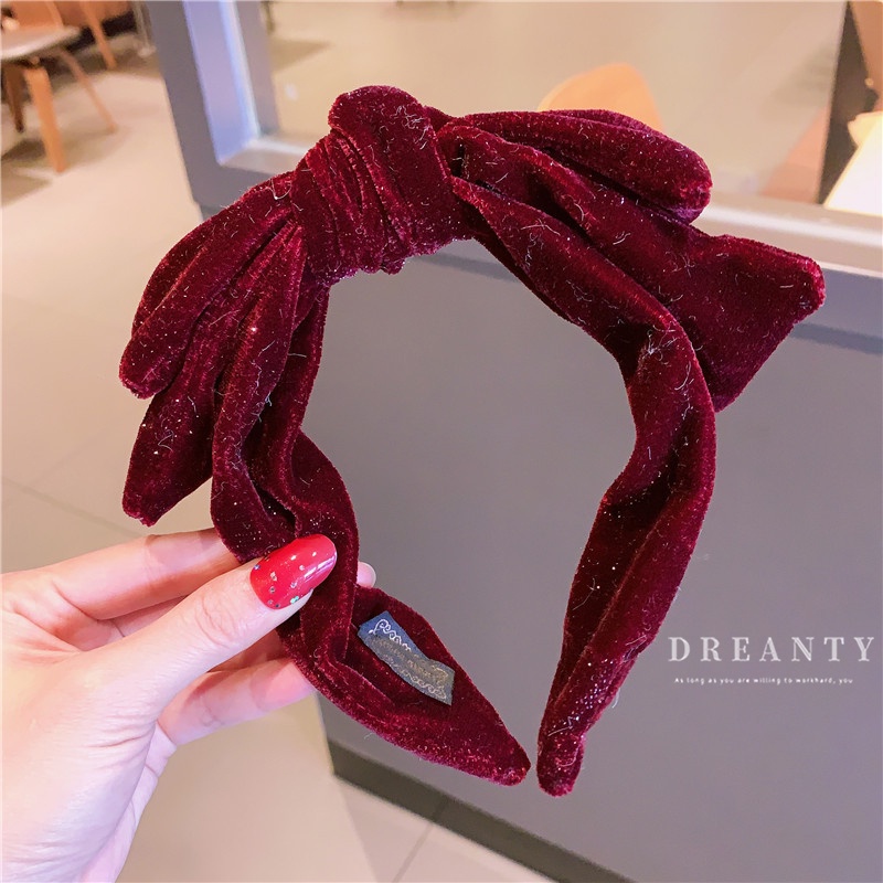 Băng Đô Cài Tóc Bằng Nhung Đính Nơ Họa Tiết Đầu Lâu Thời Trang Pháp Cổ Điển