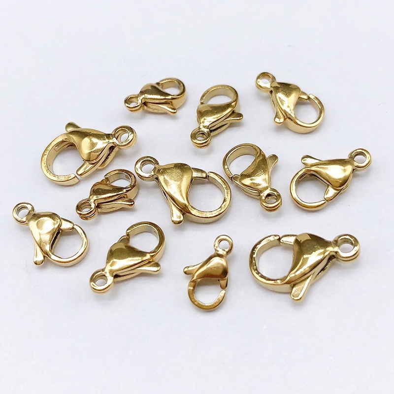 Set 10 Móc Khóa Tôm Hùm Màu Vàng Bằng Thép Không Gỉ Làm Vòng Tay/Vòng Cổ DIY