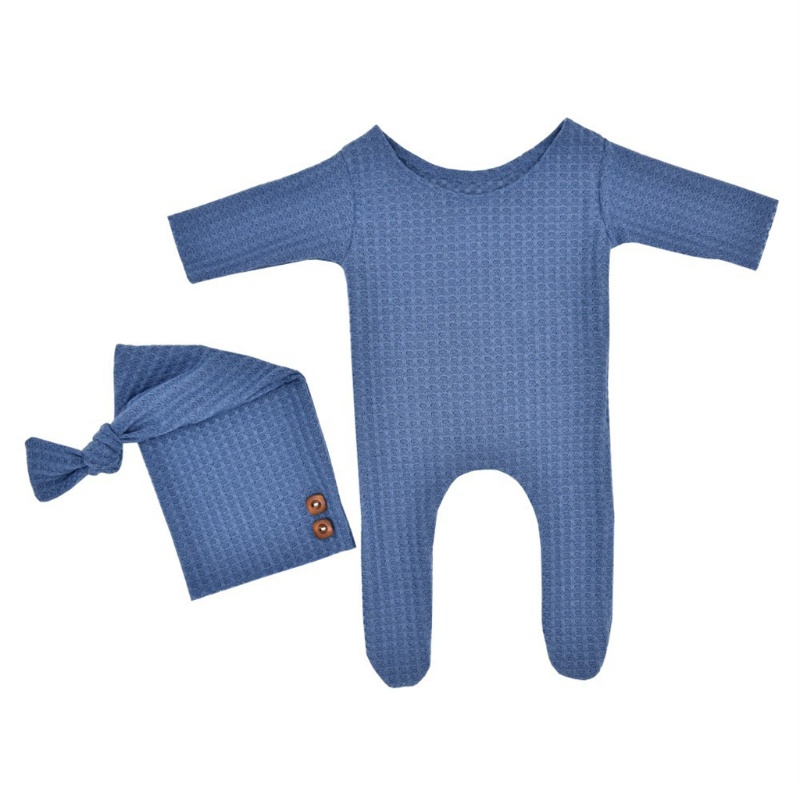Mary 2 Pcs Baby Hat Romper Newborn Photography Props Knitted Jumpsuit Long Tail Cap