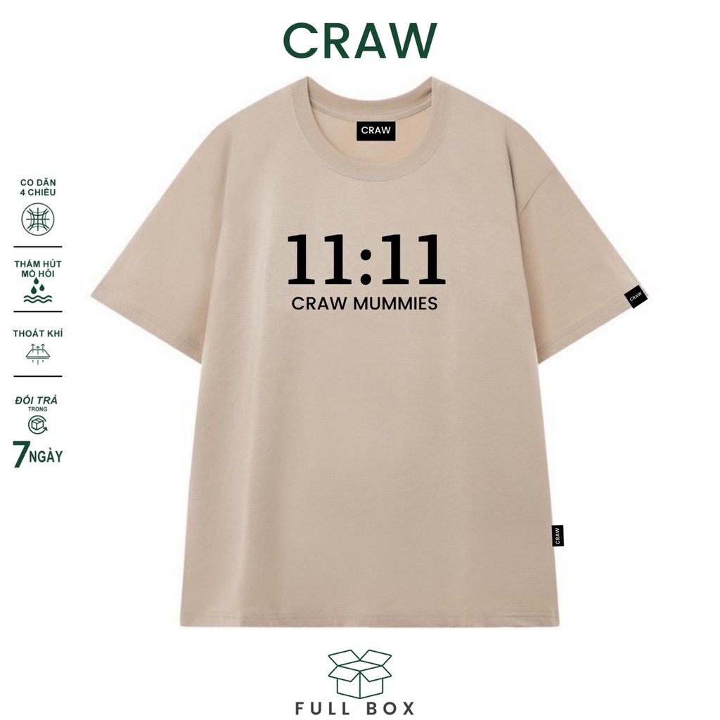 Áo thun tay lỡ CRAW phông unisex nam nữ vải coton mềm mịn, co dãn Oversize form rộng - 006