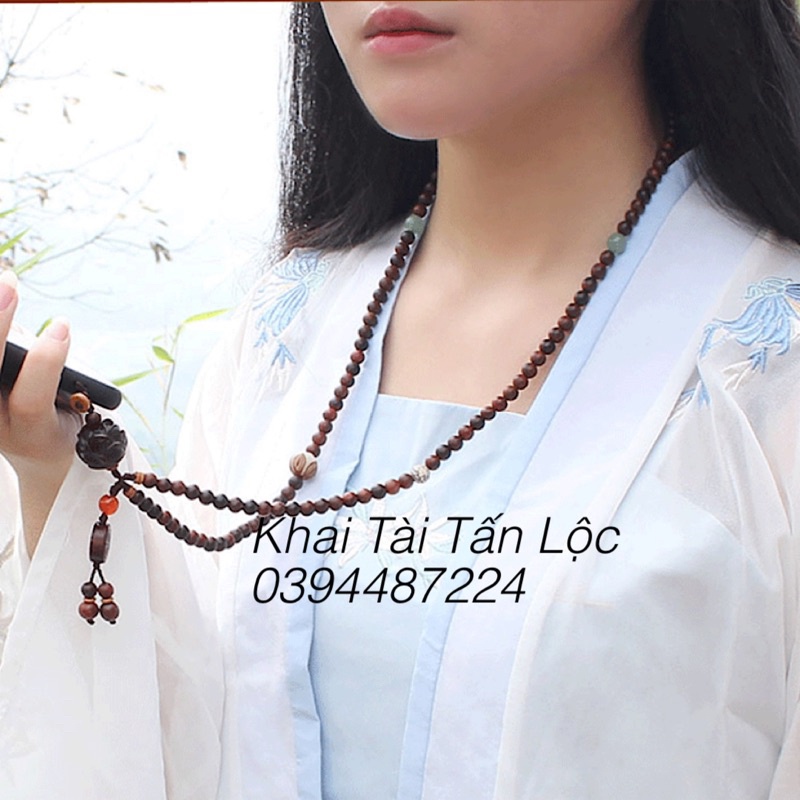 Vòng chuỗi gỗ trắc và Bồ đề hoa sen đeo cổ , đeo tay treo điện thoại