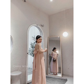 Đầm maxi dập li thắt nơ sau lưng siêu dễ thương