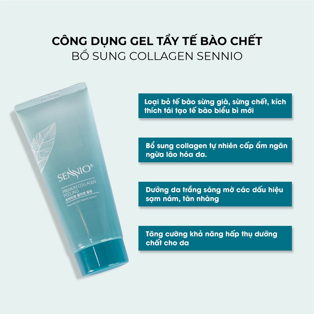 Gel tẩy tế bào chết mặt bổ sung Collagen Sennio Premium Collagen Peeling sạch sâu phù hợp cho da dầu mụn 180ml SNO 806