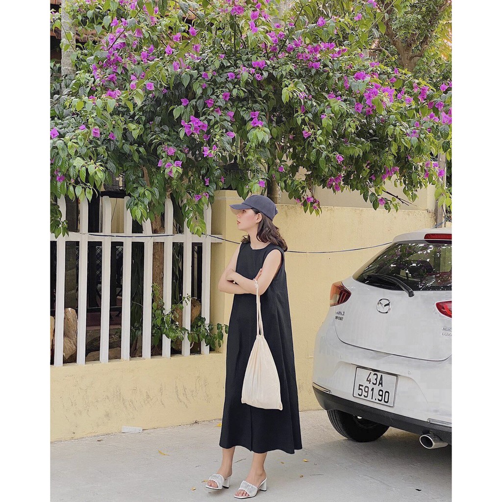 Váy Ba Lỗ Cổ Tròn Xẻ Tà Dáng Suông 🌺 Đầm maxi đũi dáng dài, thiết kế tiểu thư bánh bèo, kiểu dáng suông trơn dáng rộng 🌺