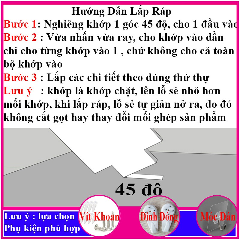 Bộ 3 Kệ treo tường trang trí không cần khoan, chất liệu gỗ nhựa PVC cao cấp, màu trắng tinh, chống nước - a14