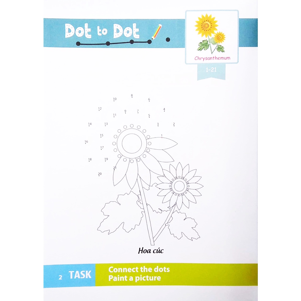 Sách Dot To Dot Coloring Book - Nối Số &amp; Tô Màu - Các Loài Hoa