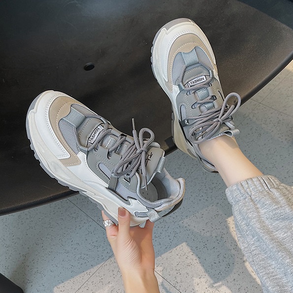 Giày Thể Thao Nữ Ulzzang Vintage, Giày Vải Cao Cấp Đế Độn 5cm, 2 Màu Xám/Kem, Hàn Quốc Street Style - Iclassy_shoes