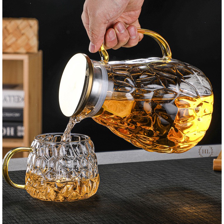 BỘ BÌNH CỐC THỦY TINH VÂN SÒ | BỘ BÌNH CỐC THỦY TINH CHỊU NHIỆT DECOR DẬP NỔI VÂN QUẢ NA | BigBuy360 - bigbuy360.vn