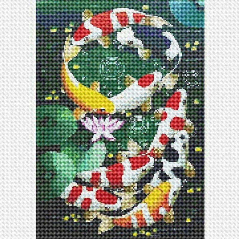 Tranh Đính Đá Kim Cương Toàn Bộ 5D Diy Hình Cá Koi