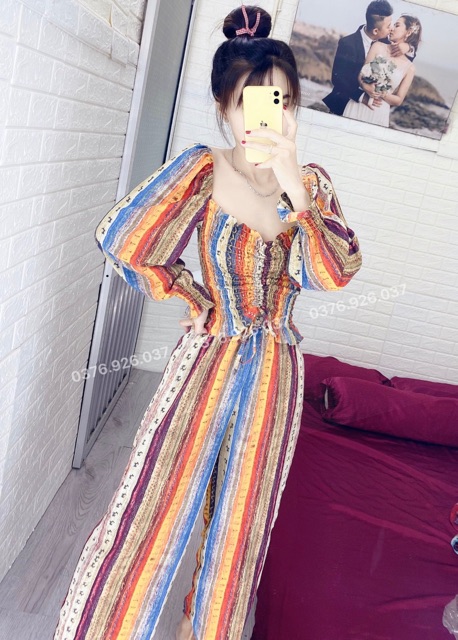 Set Rút Thổ Cẩm Siêu Tone Dáng Màu Kẻ Sọc Mặt trời Hình Thật Sp