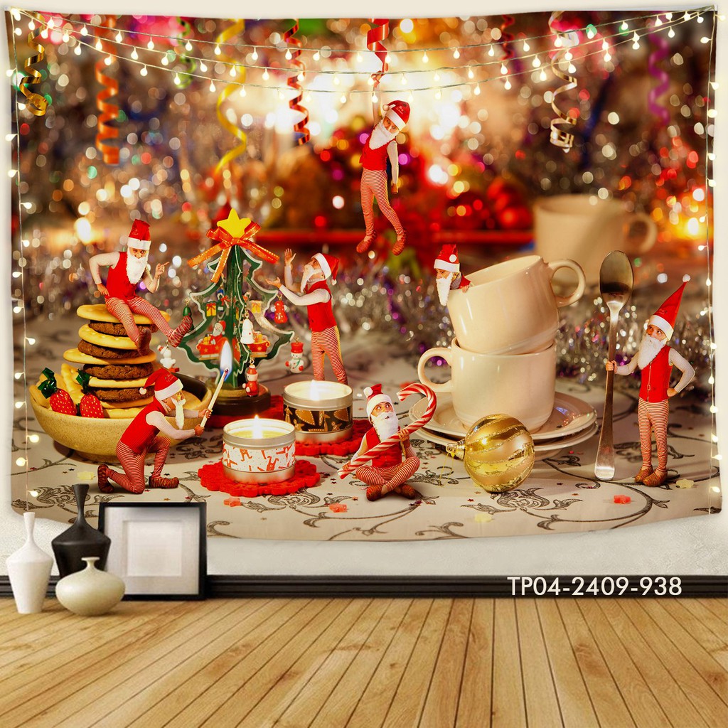 Tranh vải treo tường IN 3D trang trí NOEL Giáng Sinh, MERRY CHRISMAS, vải treo tường decor, [TẶNG móc treo, miếng dán ]